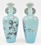 PAIR OF VINTAGE 20TH CENTURY CHINESE TURQUOISE HAND PAINTED VASES