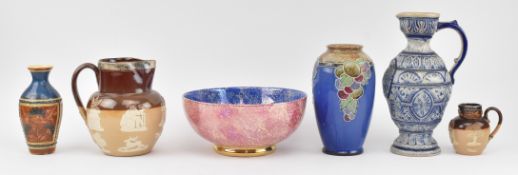 SIX EARLY 20TH CENTURY & LATER ENGLISH STONEWARE CERAMIC ITEMS