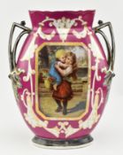 LARGE OLD PARIS PORCELAIN TWIN HANDLED VASE