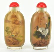 TWO GLASS SNUFF BOTTLES BY MA SHAOXUAN (1867–1939) 马少宣 玻璃内画鼻煙壺两个