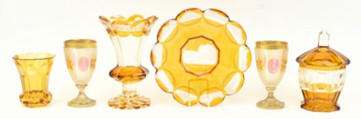 COLLECTION OF 20TH CENTURY BOHEMIAN CUT COLOURED GLASS