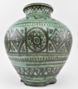 20TH CENTURY IZNIK STYLE HEAVY GREEN AND BLUE TIN GLAZED VASE