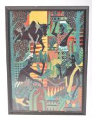 20TH CENTURY SIGNED AFRICAN SCREEN PRINT ON CLOTH