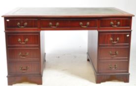 VICTORIAN REVIVAL SERPENTINE FRONT TWIN PEDESTAL OFFICE DESK
