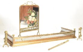 19TH CENTURY FIRE FENDER KERB, COMPANIONS, MIRROR GLASS SCREEN & ANDIRONS