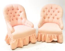 PAIR OF 19TH CENTURY PINK UPHOLSTERED NURSING CHAIRS