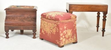 19TH CENTURY VICTORIAN OTTOMAN, BIDET STOOL & STEP COMMODE