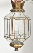 EARLY 20TH CENTURY GILT METAL & GLASS PORCH LANTERN
