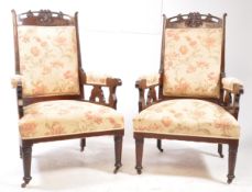 PAIR OF CARVED MAHOGANY 19TH CENTURY VICTORIAN ARMCHAIRS