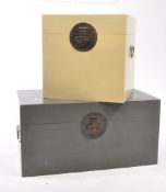TWO CHINESE 20TH CENTURY GREY & CREAM STORAGE BOX / TRUNKS