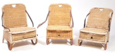 THREE VINTAGE 20TH CENTURY WICKER FOLDING PICNIC CHAIRS