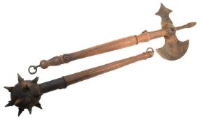 REENACTMENT BATTLE AXE & FLAIL HEADED MACE