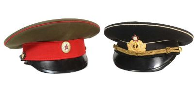 TWO VINTAGE SOVIET RUSSIAN UNION OFFICERS PEAKED CAPS