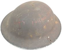 WWII SECOND WORLD WAR BRODIE HELMET WITH GERMAN GRAFFITI