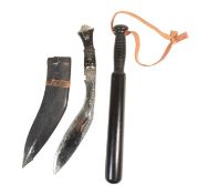VINTAGE NEPALESE KUKRI KNIFE DAGGER & POLICE TRUNCHEON BATON