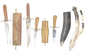 VINTAGE INDIAN KUKRI KNIFE TOGETHER WITH X2 FISH CARVING KNIVES