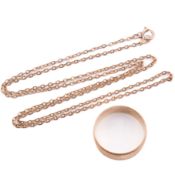 HALLMARKED 9CT GOLD BAND RING & 9CT GOLD CHAIN NECKLACE