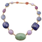 1970S JADE & GEM SET PARCEL GILT NECKLACE