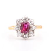 EARLY 20TH CENTURY 18CT GOLD & PLATINUM DIAMOND & RUBY CLUSTER RING