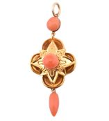 19TH CENTURY 15CT GOLD & CORAL LOCKET PENDANT