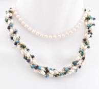 TWO BEADED NECKLACES WITH GOLD CLASPS