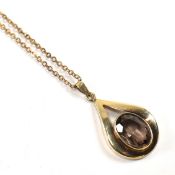 GOLD & SMOKY QUARTZ PENDANT NECKLACE & BRACELET