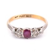 18CT GOLD & PLATINUM RUBY & DIAMOND RING