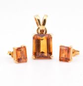18CT GOLD & CITRINE PENDANT & EARRING SUITE