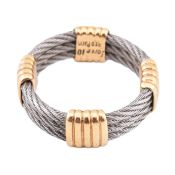 FRED PARIS FORCE 10 18CT GOLD STAINLESS STEEL BAND RING