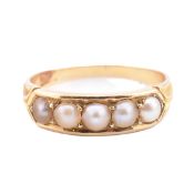 GOLD & PEARL FIVE STONE RING