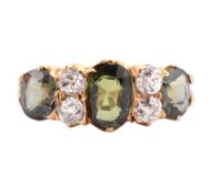 GOLD & GREEN SAPPHIRE & DIAMOND THREE STONE RING