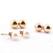 THREE PAIRS OF 9CT GOLD & GEM SET STUD EARRINGS