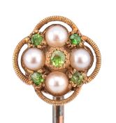 DEMANTOID GARNET & PEARL STICK PIN