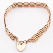 HALLMARKED 9CT GOLD GATE LINK BRACELET WITH HEART PADLOCK CLASP