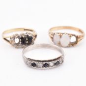 TWO HALLMARKED 9CT GOLD & GEM SET RINGS AF & 9CT ON SILVER RING