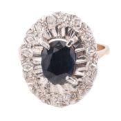 HALLMARKED 9CT GOLD SAPPHIRE & DIAMOND CLUSTER RING