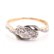 18CT GOLD & PLATINUM DIAMOND CROSSOVER RING