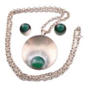 NIELS ERIK DANISH SILVER & CHRYSOPRASE PENDANT NECKLACE AND EARRINGS