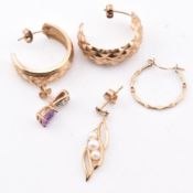 ASSORTED 9CT GOLD & GEM SET EARRINGS AF
