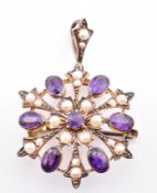 GOLD AMETHYST & PEARL BROOCH PIN