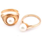 TWO 9CT GOLD & PEARL RINGS