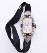 ART DECO PLATINUM ONYX & DIAMOND LADIES DRESS WATCH