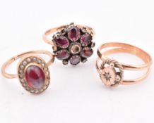 THREE 9CT ROSE GOLD & GEM SET RINGS