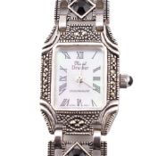 SILVER ONYX & MARCASITE WRISTWATCH