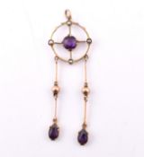 EDWARDIAN 9CT GOLD AMETHYST & PEARL NECKLACE PENDANT