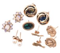 COLLECTION OF 9CT GOLD & GEM SET STUD EARRINGS AF
