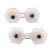 9CT WHITE GOLD CRYSTAL & SAPPHIRE CUFFLINKS