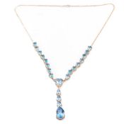 HALLMARKED 9CT GOLD & SWISS BLUE TOPAZ PENDANT NECKLACE