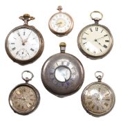 SIX SILVER POCKET WATCHES