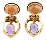 PAIR OF 18CT GOLD CITRINE & AMETHYST PENDANT EARRINGS